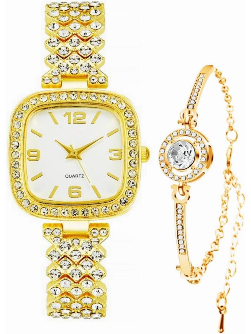 Women's Gold Fashion Luxury Vintage Diamond Square Digital Dial Quartz Watches